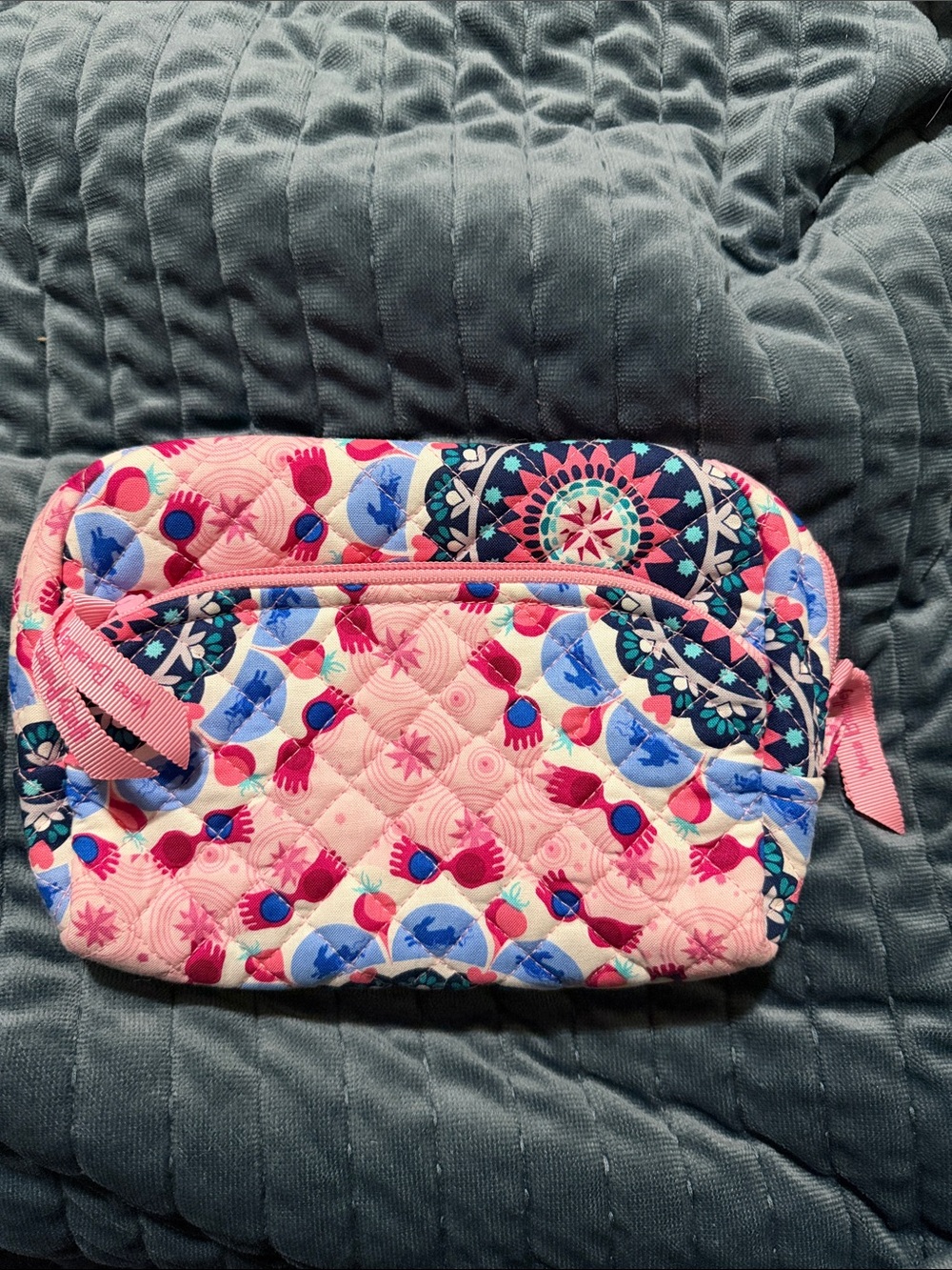 Quilted Pink Floral Travel Cosmetic Pouch